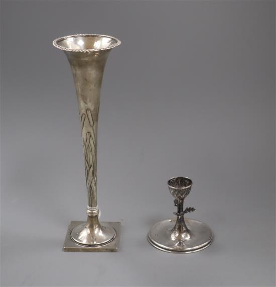 An Edwardian silver posy vase, 24.2cm and a small silver vase.